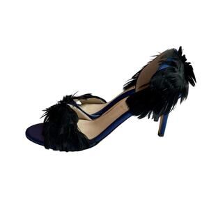 Something Bleu Hammond d'Orsay Feather Sandal Bridal Navy Pump $455 US 5.5 NWOB4